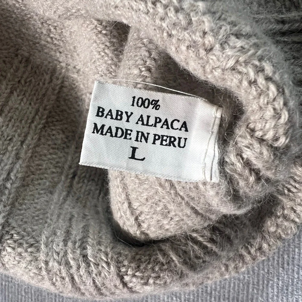 Alpaca 111 Baby Alpaca Wool Cardigan Sweater Beige Cable Knit Womens Large READ* - Picture 4 of 6